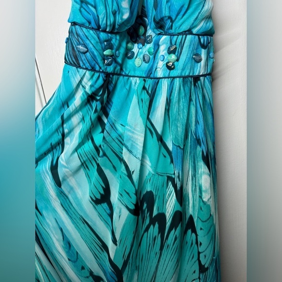 Bisou Bisou Butterfly Wing Turquoise Blue Halter Fairycore Maxi Dress Size 6 - Picture 7 of 14